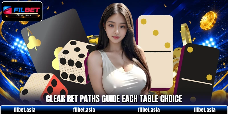 Clear bet paths guide each table choice Clear bet paths guide each table choice